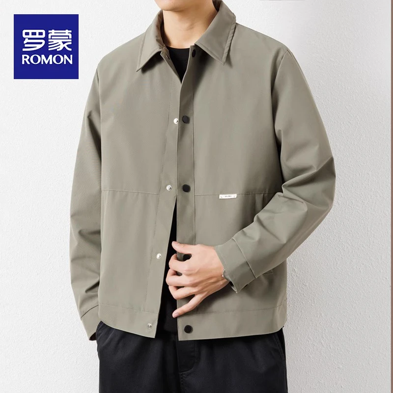 罗蒙2025新款休闲工装夹克翻领男士外套春季男行政成熟稳重上衣款