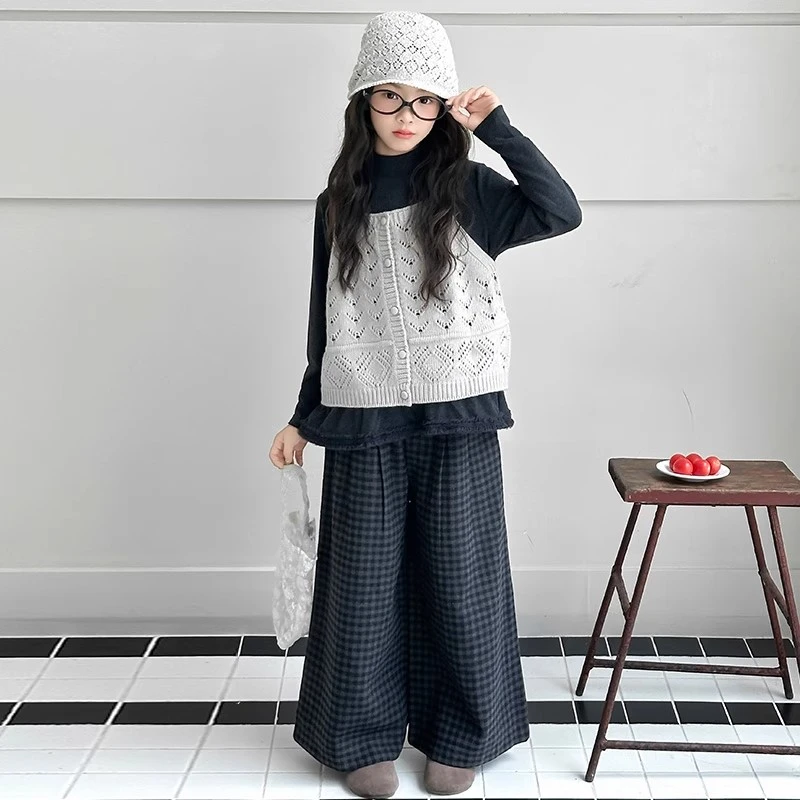 女童针织马甲三件套秋季2025新款儿童秋装洋气韩系女大童早秋套装