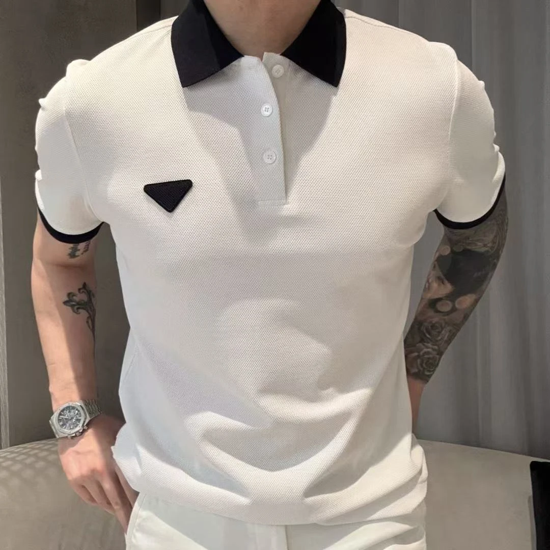 轻奢简约撞色短袖Polo衫男夏季新款气质修身时尚百搭休闲半袖上衣