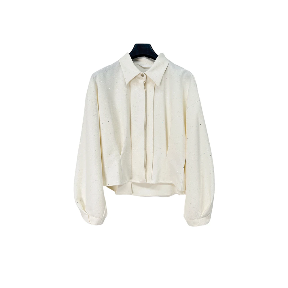 圣迪奥气质衬衣长袖白色轻奢短款时尚休闲衬衫S253Z0529