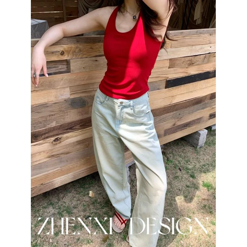 针西【香港牛仔】高个子穿搭长款设计做旧水洗时尚绣花牛仔裤K80196