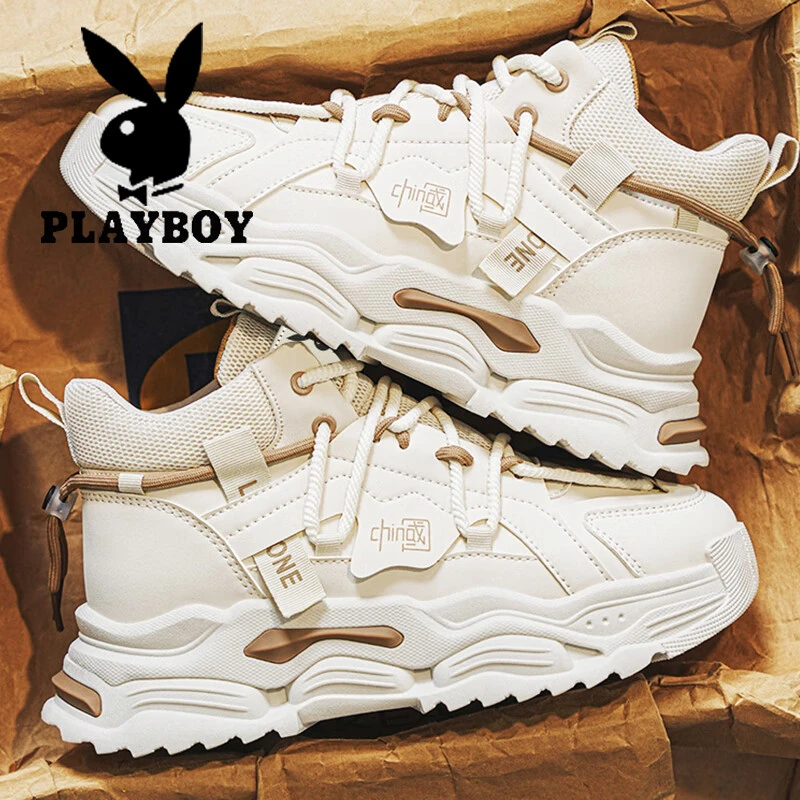 花花公子高帮男鞋秋冬季老爹鞋休闲厚底鞋轻便皮面运动跑步潮鞋男