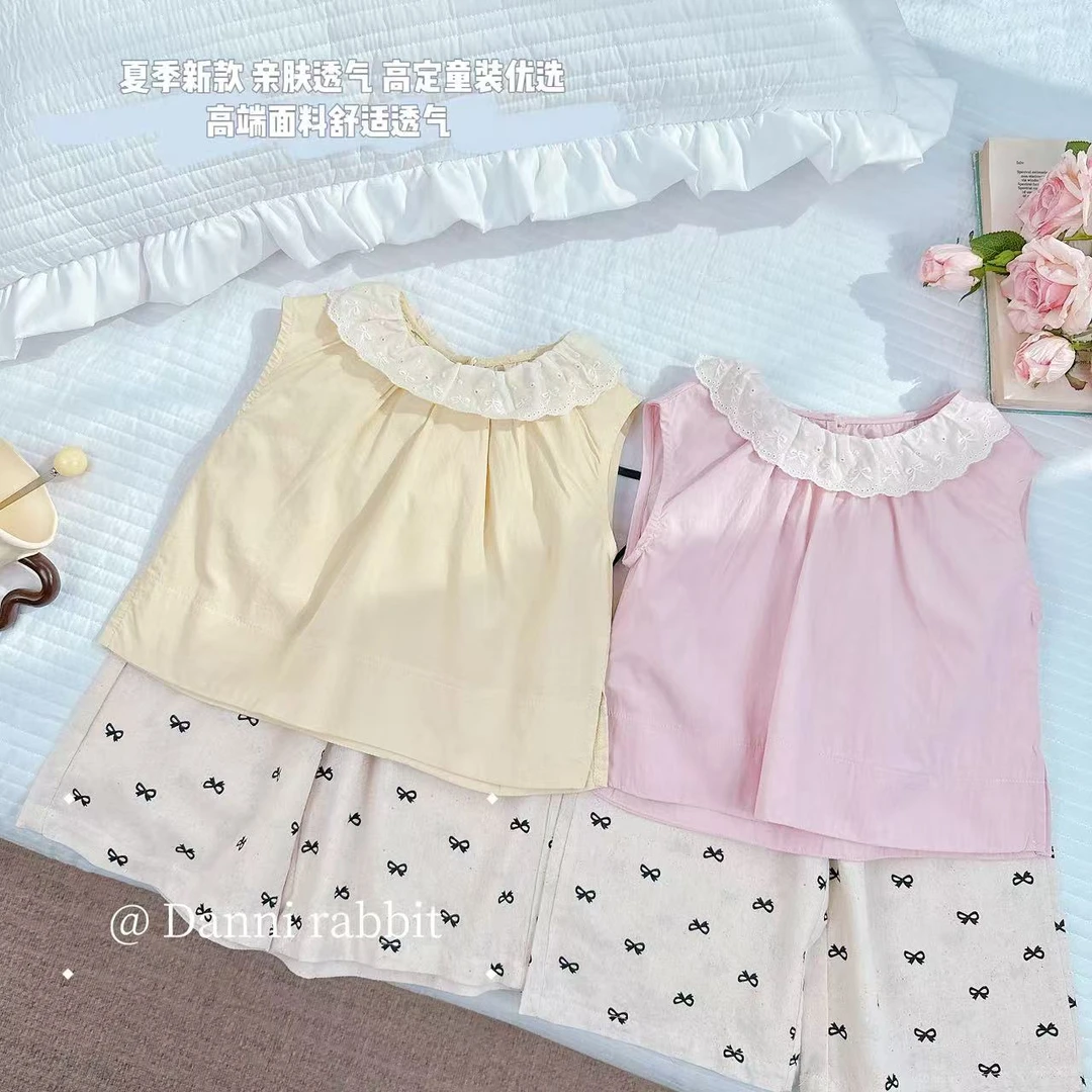 【Dannirabbit】无袖蝴蝶结+花边圆领女童套装 X-7292
