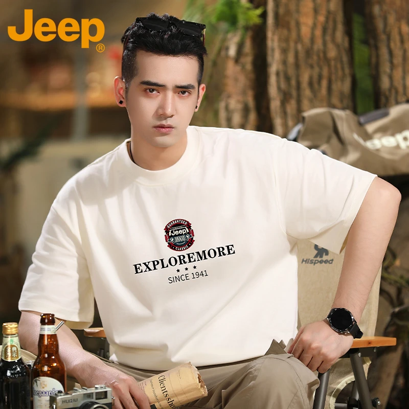 JEEP/吉普纯棉短袖t恤男款2025新款圆领潮流100%全棉半袖体恤上衣