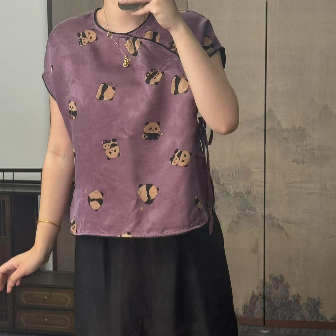 100桑蚕丝！紫色小熊猫卡绳小毛衫