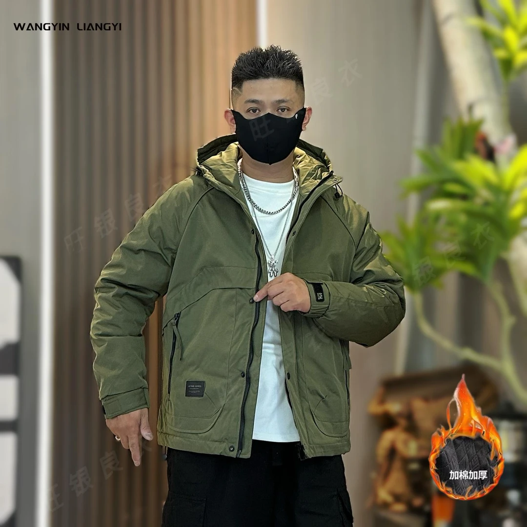 秋冬新款时尚棉服工装户外加厚保暖百搭休闲连帽夹克外套棉衣男士
