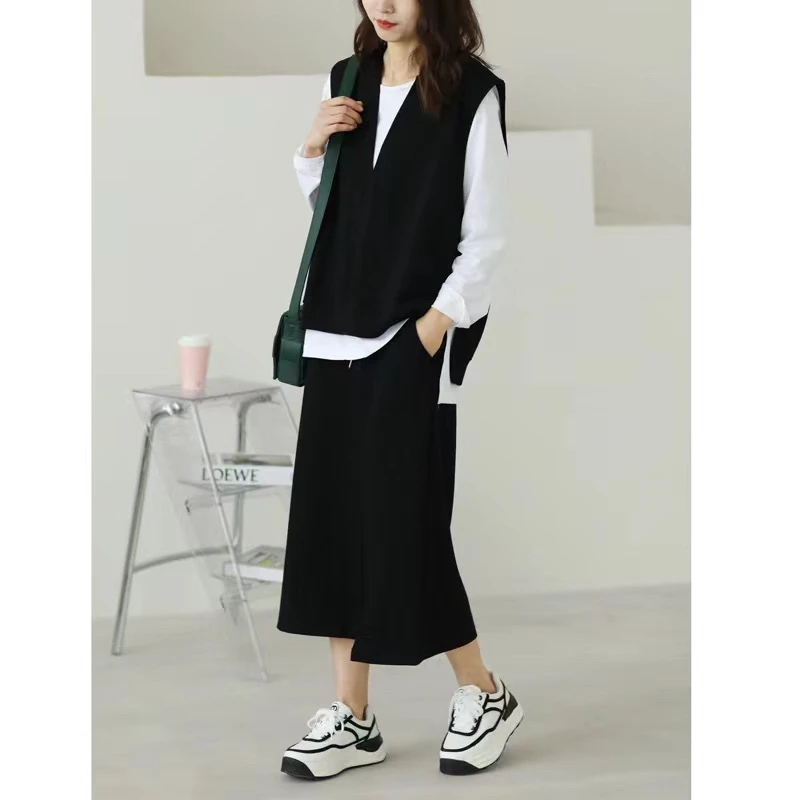 3156-2025年秋季新款时尚洋气显瘦休闲马甲+T恤+半身裙三件套