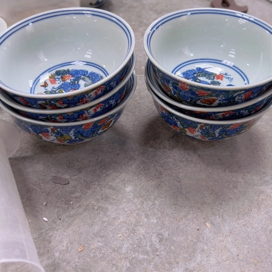 碗?****风手绘的5寸饭碗6个