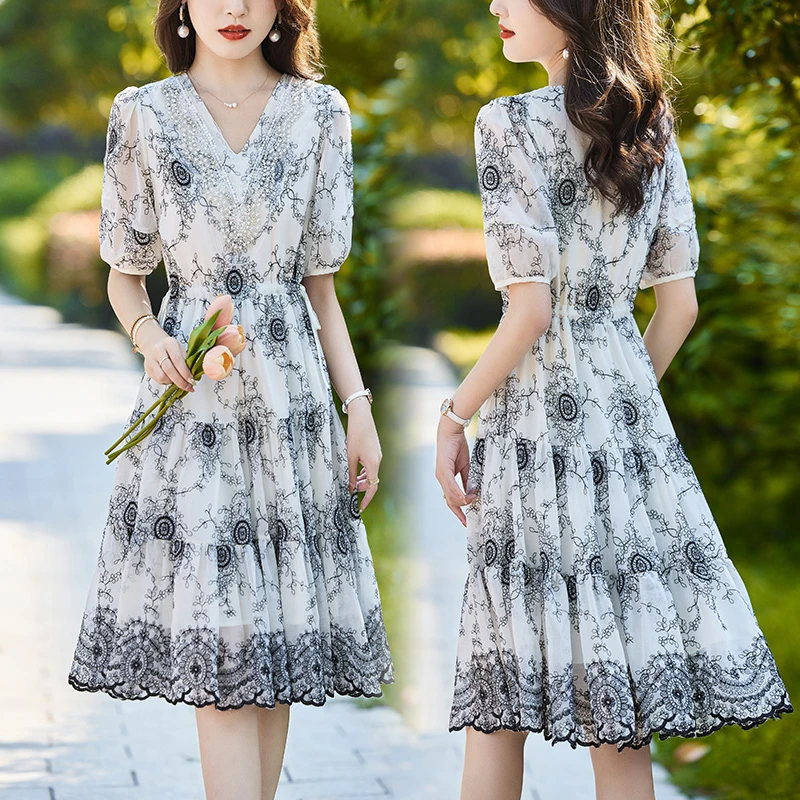 洋气收腰红色2025年夏季显瘦潮流舒适有范优雅气质百搭连衣裙