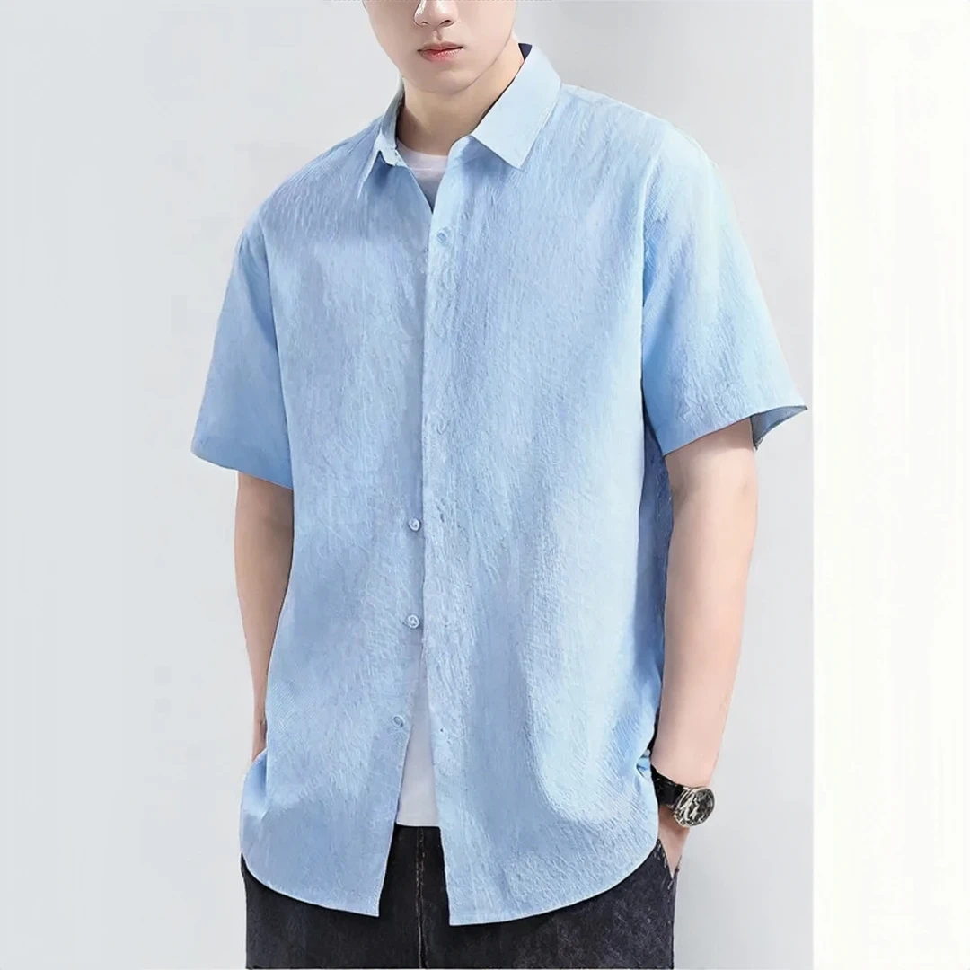 高档男士夏季薄款帅气时尚青春百搭衬衣日常休闲纯色简约衬衫
