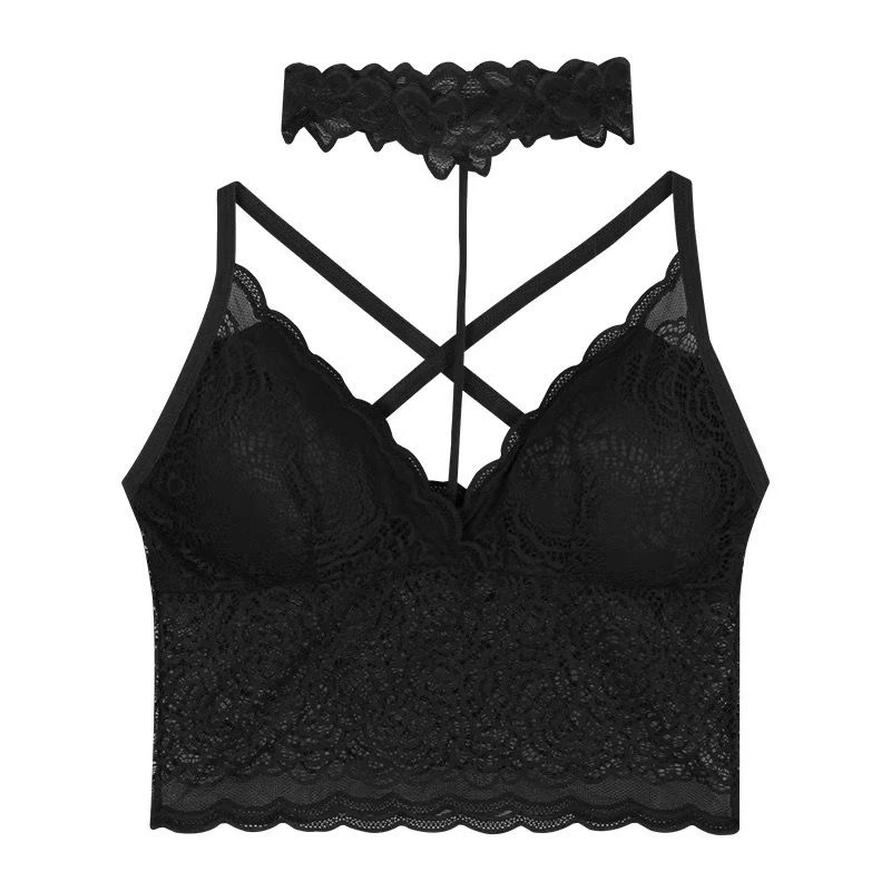 新款蕾丝纯欲吊带背心黑色性感打底内衣带胸垫美背内搭胸罩搭配