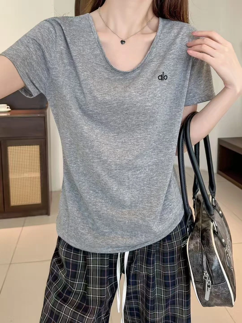 （玲姐专属）「V领纯色刺绣字母t」字母雪花棉宽松休闲短袖