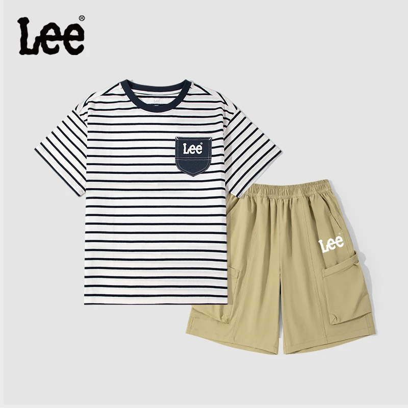Leekids童装男童套装夏季小男孩时髦短袖t恤儿童2025新款户外短裤