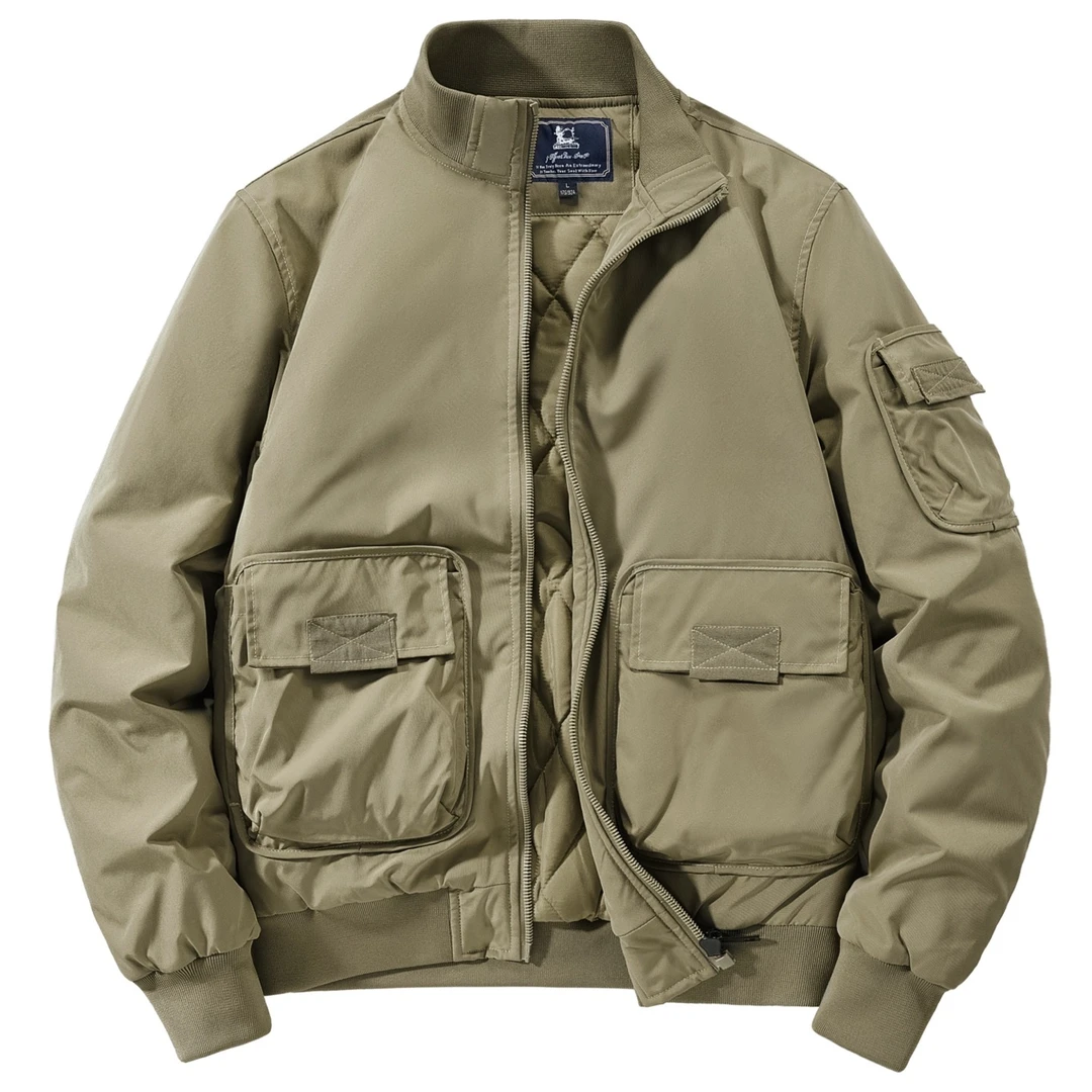 美式 复古工装秋冬季男士休闲宽松多口袋飞行夹克棉衣棉服外套