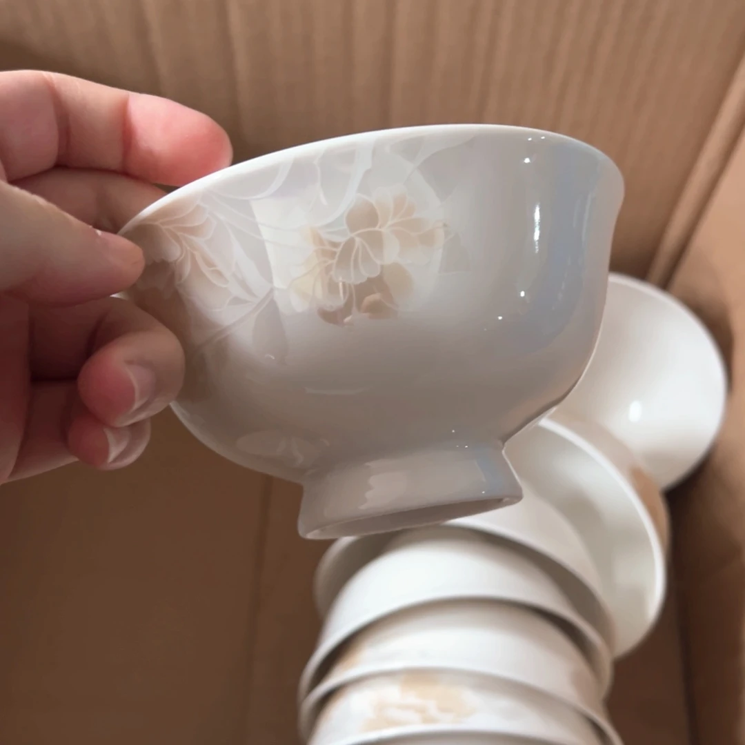 瓷清雅高脚饭碗10个
