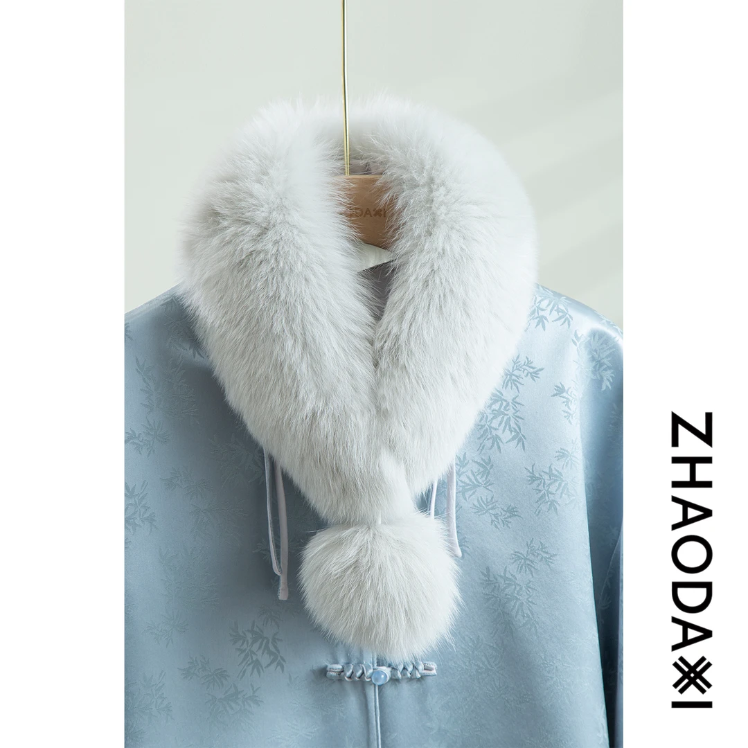 【赵大喜】小雪球毛领围脖｜拼接毛领围脖围巾女