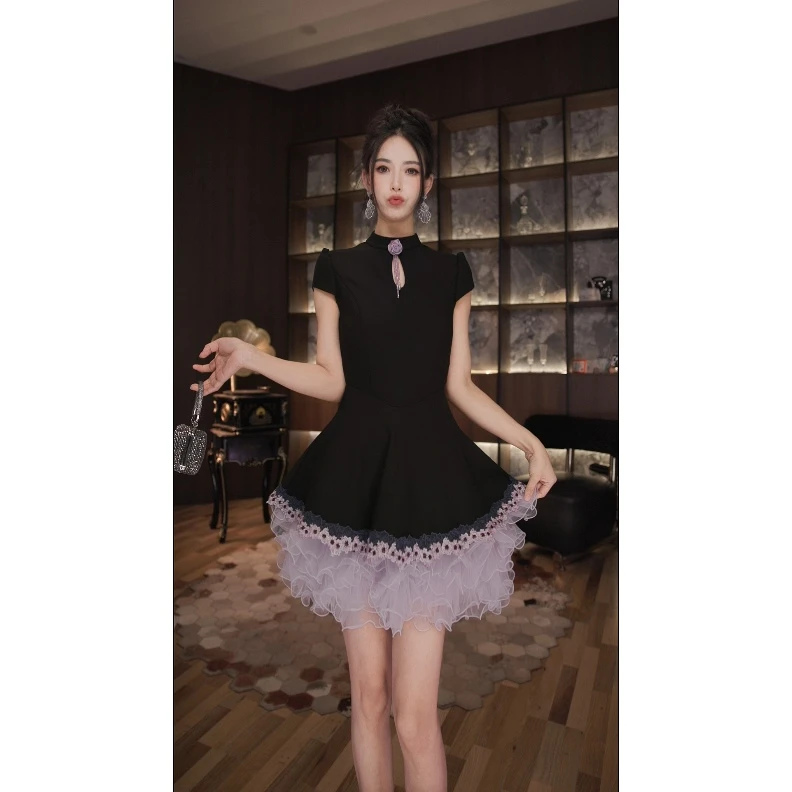 七爷定制 国内设计师品牌 时尚显瘦法式性感气质名媛连衣裙21707