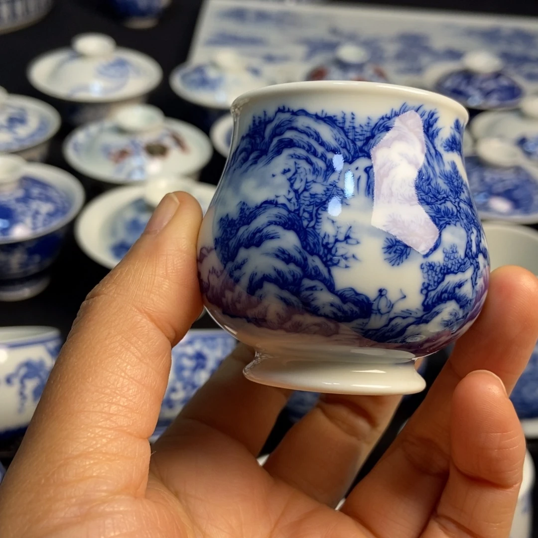 陶瓷柴青花山水主人杯