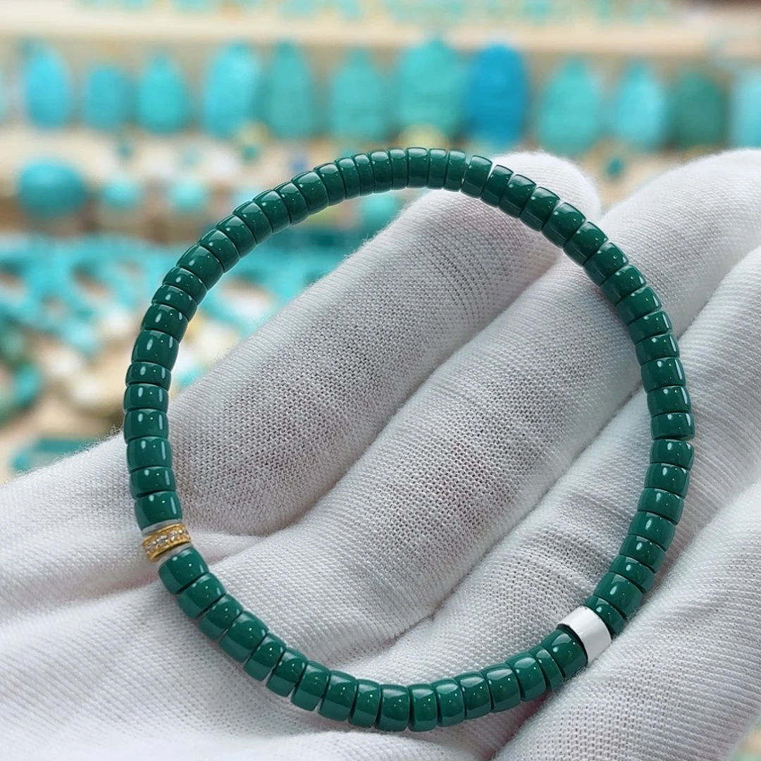 绿松石18K金镶嵌珠宝奇石4.5泡油串