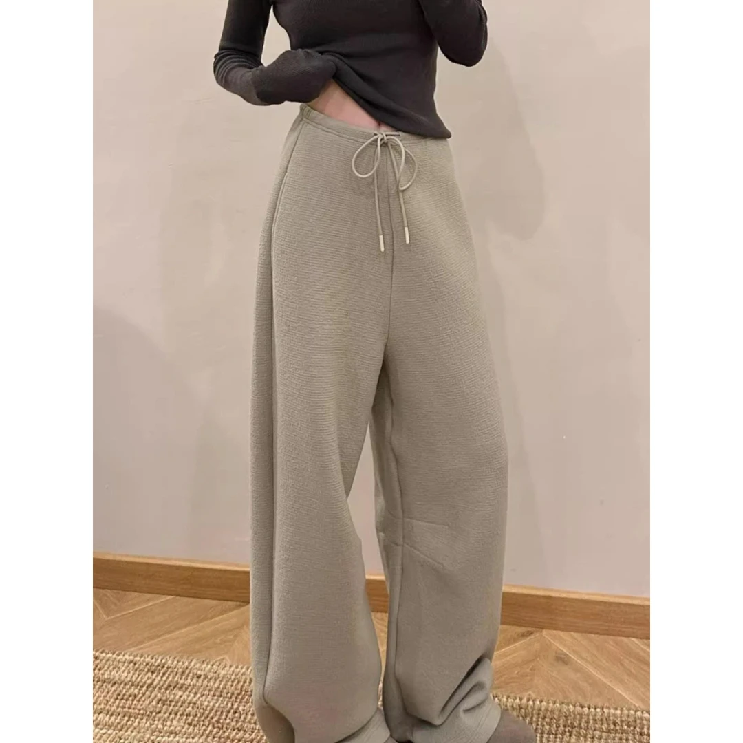 松弛感窄版弧形香蕉锥形裤慵懒风冬季百搭厚款休闲裤宽松抽绳卫裤