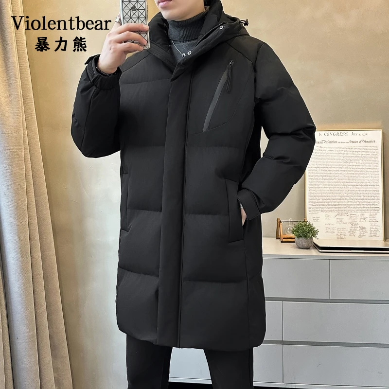 暴力熊男士中长款棉衣冬季连帽加厚棉服男休闲百搭修身外套潮流