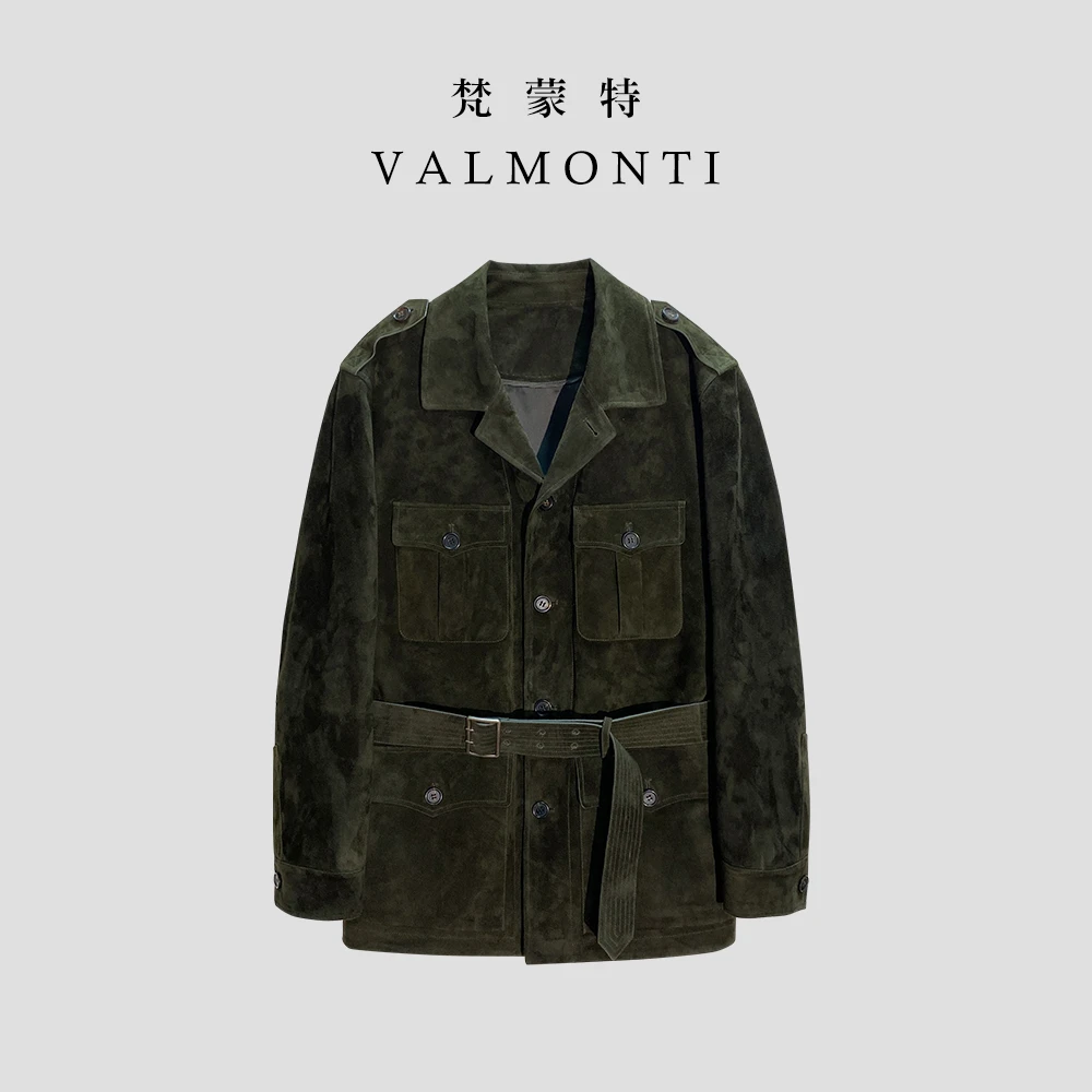 Valmonti肯尼亚混种小山羊男秋冬显瘦M65旅行者猎装翻领皮衣外套