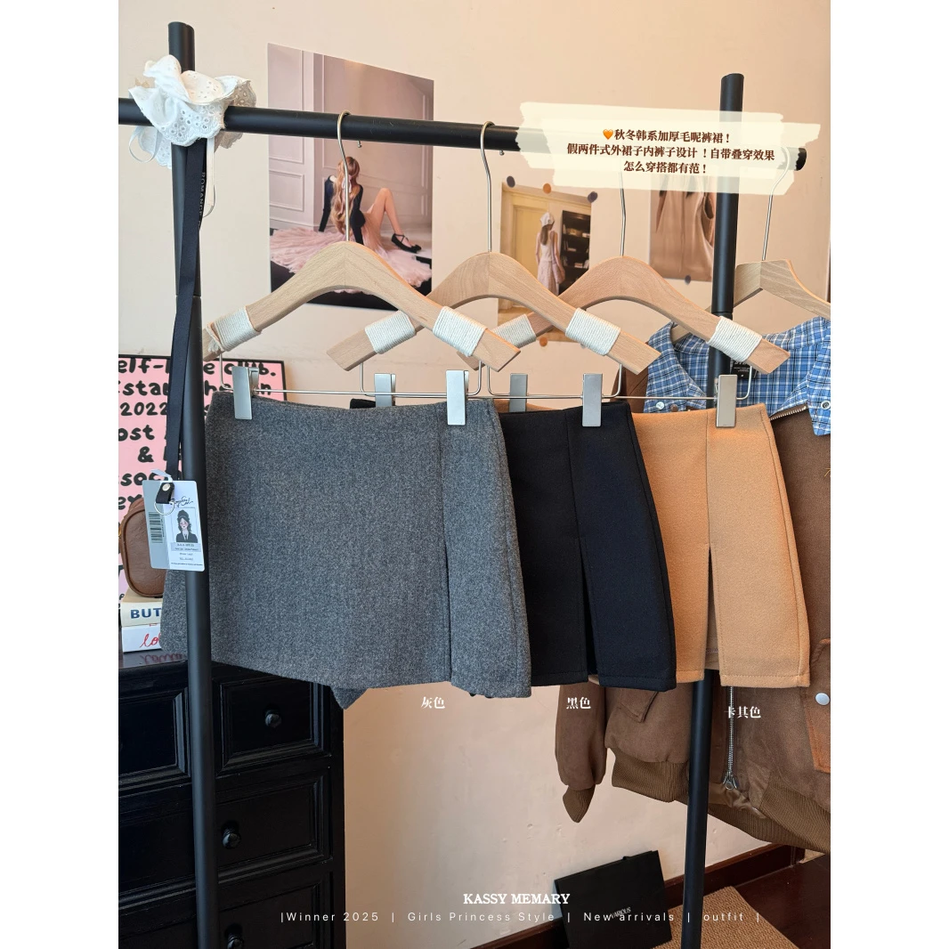 裤子黑色加厚辣妹复古毛呢半身裙女冬季新款显瘦设计感a字短裙