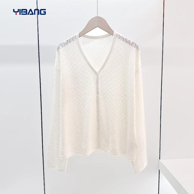 夏秋『桑蚕丝』夏秋V领开衫薄款小外搭白色针织外套百搭洋气衣服女