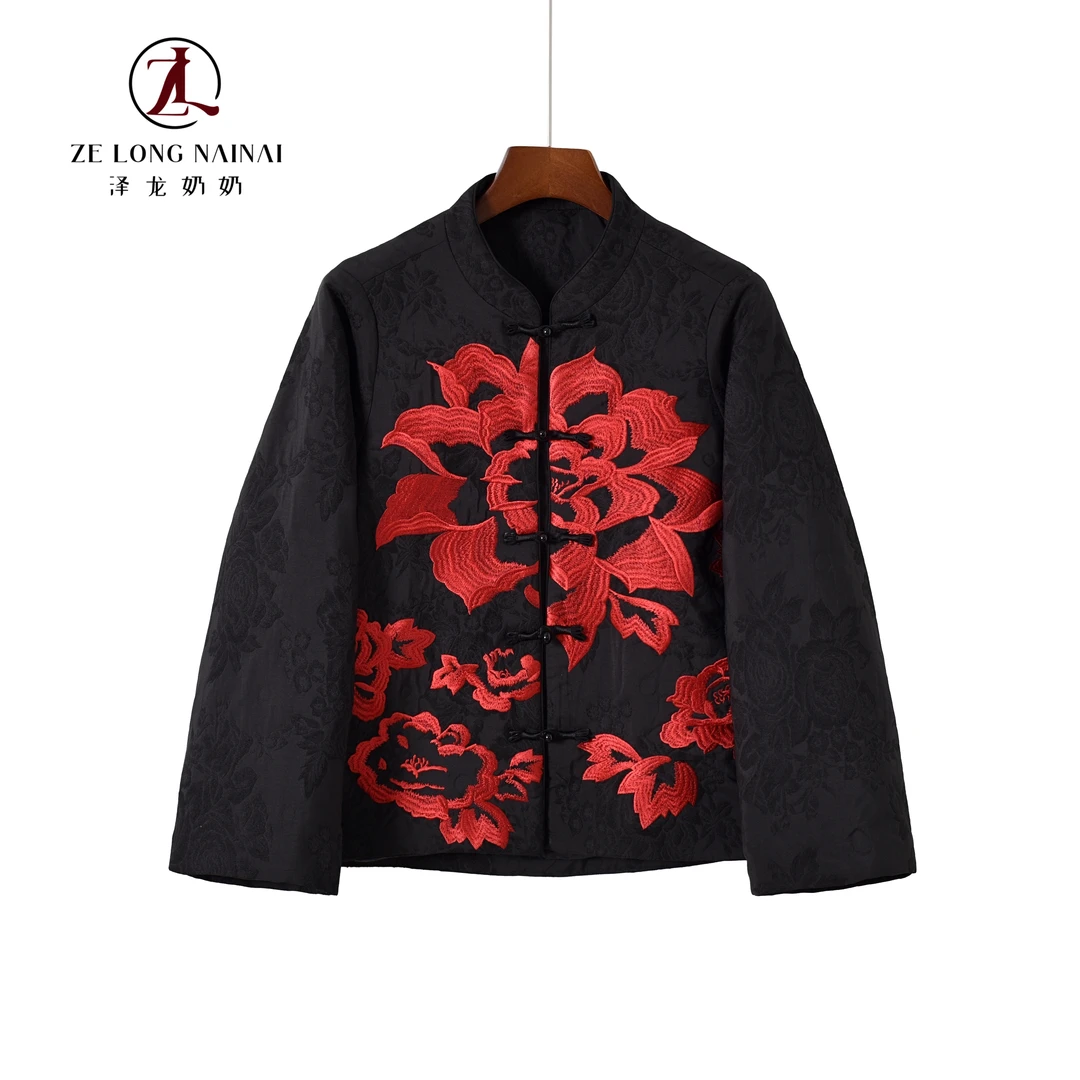 2508-3大牡丹刺绣夹棉新中式立领盘扣保暖短款国风外套