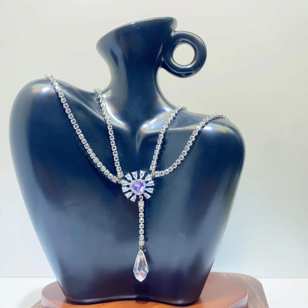 钛钢锆石项链 叁善甄选 紫色锆石法式设计轻奢小众锁骨链