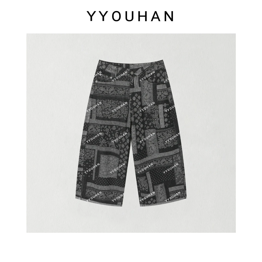 YYOUHAN 2025夏季小众设计极简风腰果花显瘦百搭休闲裤 2505C2805