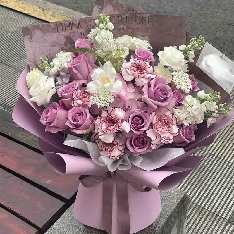 紫精灵紫色康乃馨混搭百合紫罗兰花束鲜花全国同城配送女生生日送