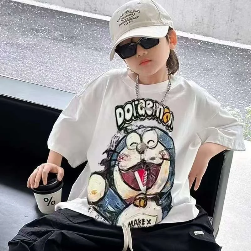 （悠悠万达）卡通洋气男童潮流印花T恤中大童2025新款宽松韩版潮酷