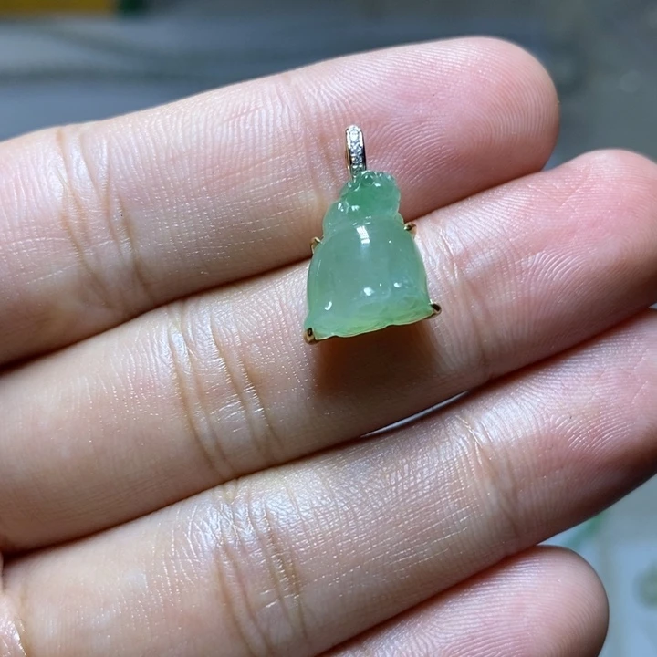 定制翡翠18K金镶嵌莲蓬