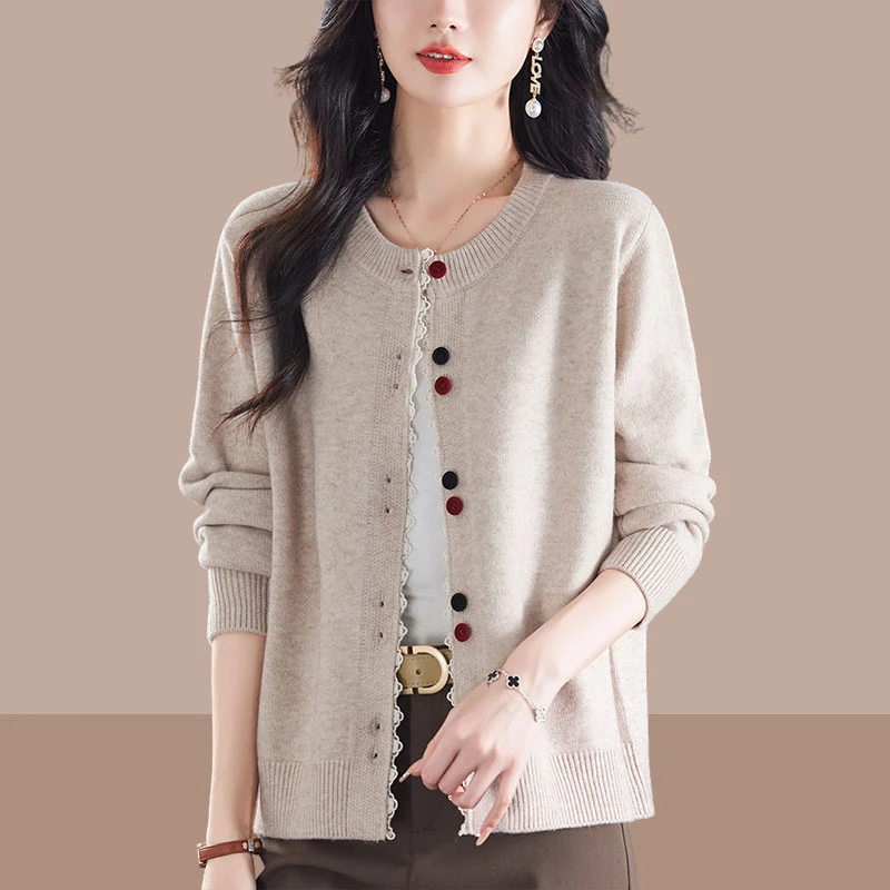 高级感春秋冬毛针织开衫女短款宽松洋气圆领上衣外套加大码毛衣