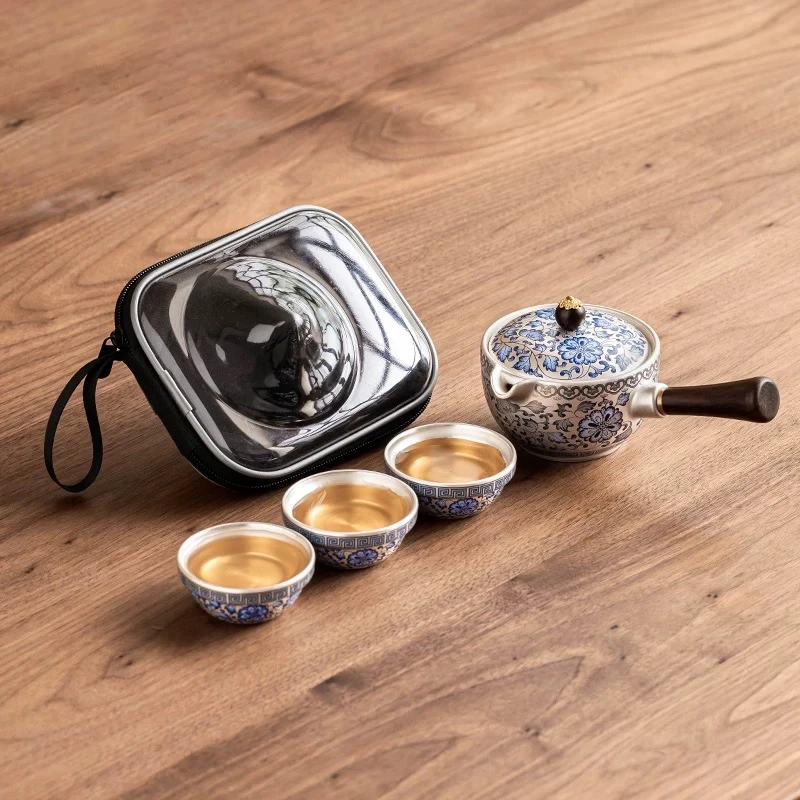 F926-缠枝莲鎏银一壶三杯