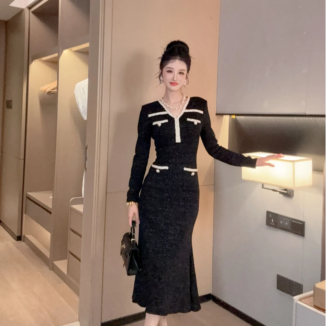 气质名媛显瘦收腰连衣裙时尚精致鱼尾长裙Q25C1LYQ001