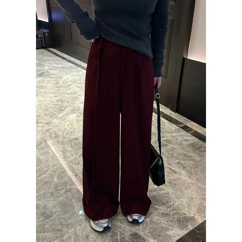 琪琪怪怪大码女装【安可拉红】设计感高腰显瘦阔腿裤P45393QTQ