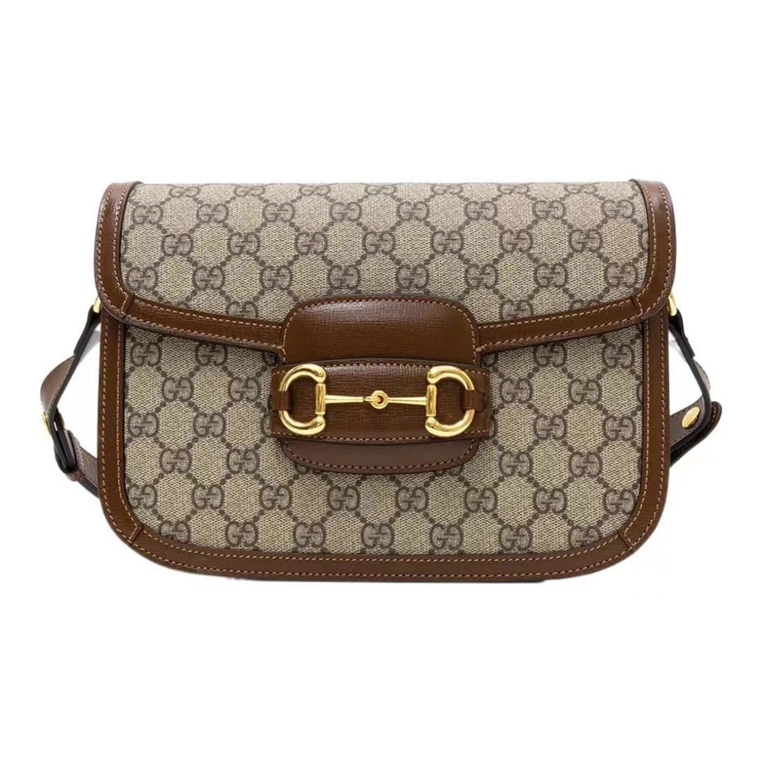 99新 GUCCI/古驰 1955系列老花小号马鞍包焦糖色
