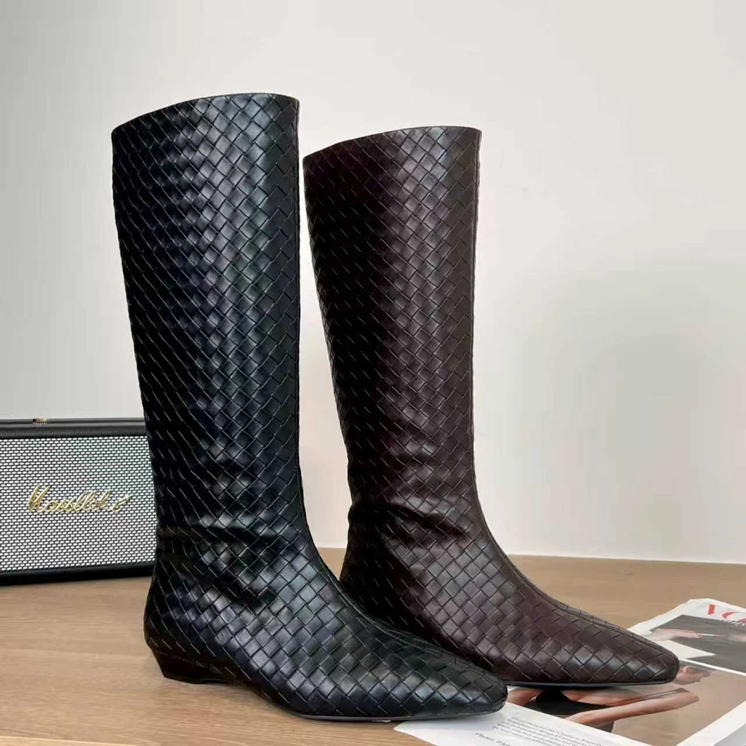 小小苏时装靴百搭爆款新款时尚编织尖头黑色女士气质EQX55837