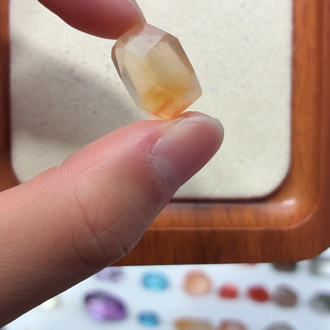 水晶珠宝半成品银S925镶嵌橘黄兔毛