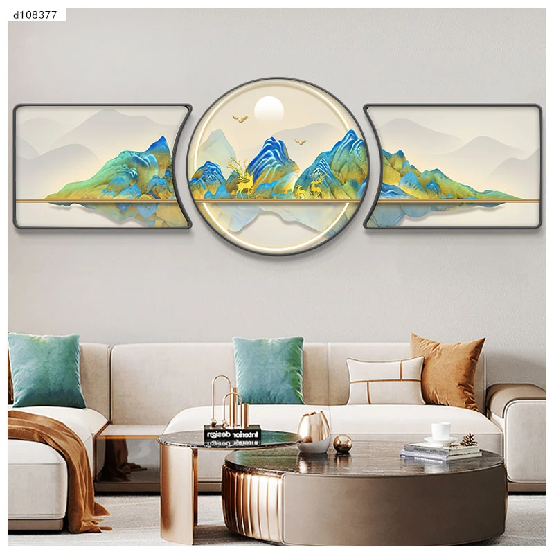 新中式千里江山图客厅装饰画沙发背景墙山水挂画