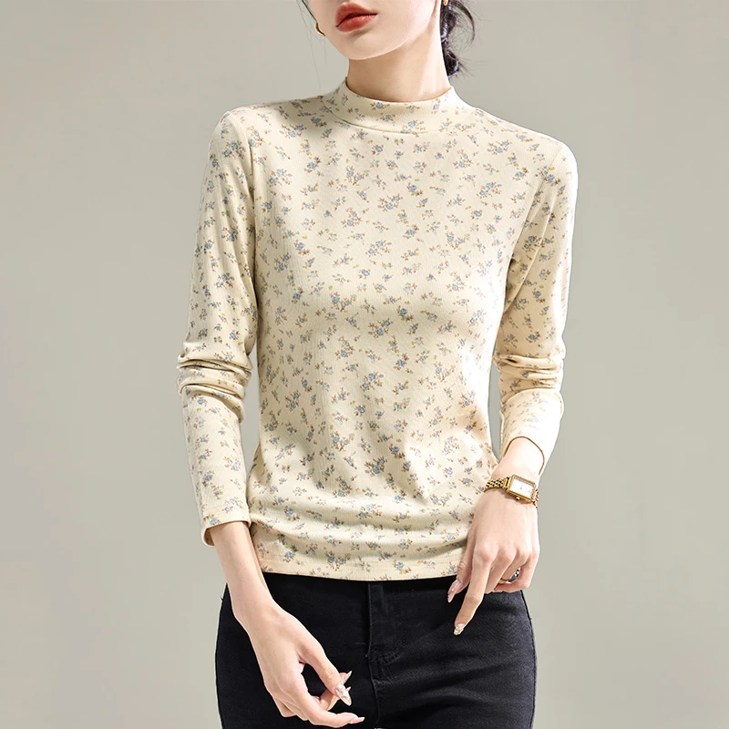 门店31&9！篙货，螺纹棉~厚实有质感碎花内搭保暖打底衫女C19696