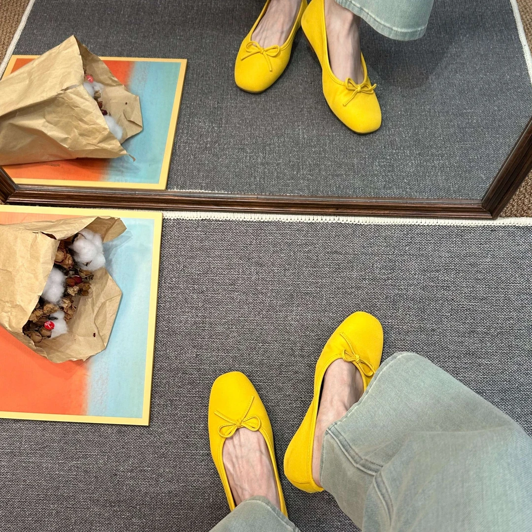 鞋掌柜2025新款新色芭蕾鞋羊猄皮蝴蝶结平底单鞋(鞋头无缝线）