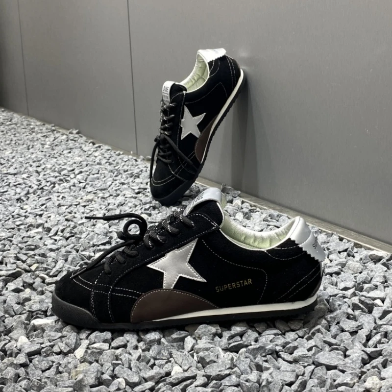 欧洲站2025秋季新款平跟青少年时尚休闲板鞋拼色系带潮流平底男鞋