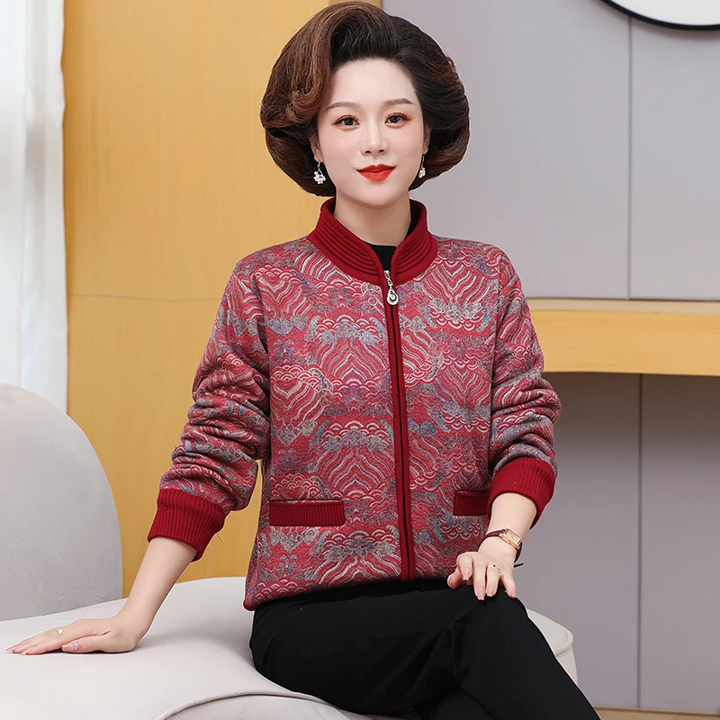 3175洋气母亲衣服妈妈装外套加绒加厚中老年女装2025春季新款