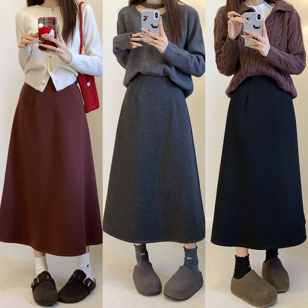 春季新款质感垂顺百搭A字裙中长半身裙-6904