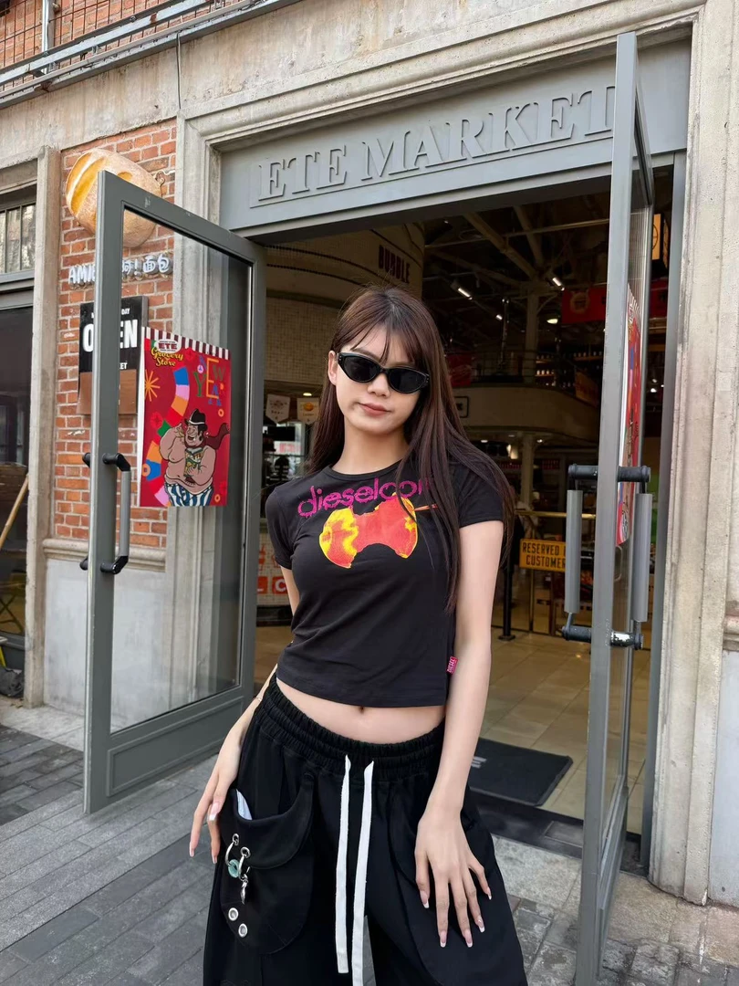 SHIMMER/设计师品牌设计感涂鸦图案修身短款短袖T恤25SS