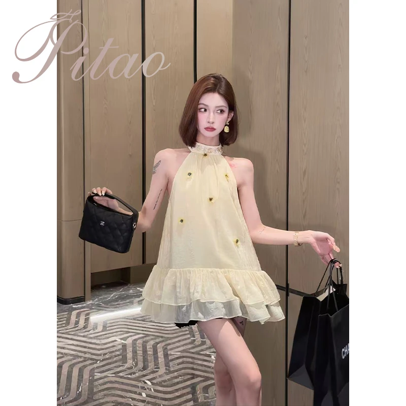 杜屁屁桃PITAO 原创【鹅梨香】夏季新款女无袖休闲百搭气质连衣裙