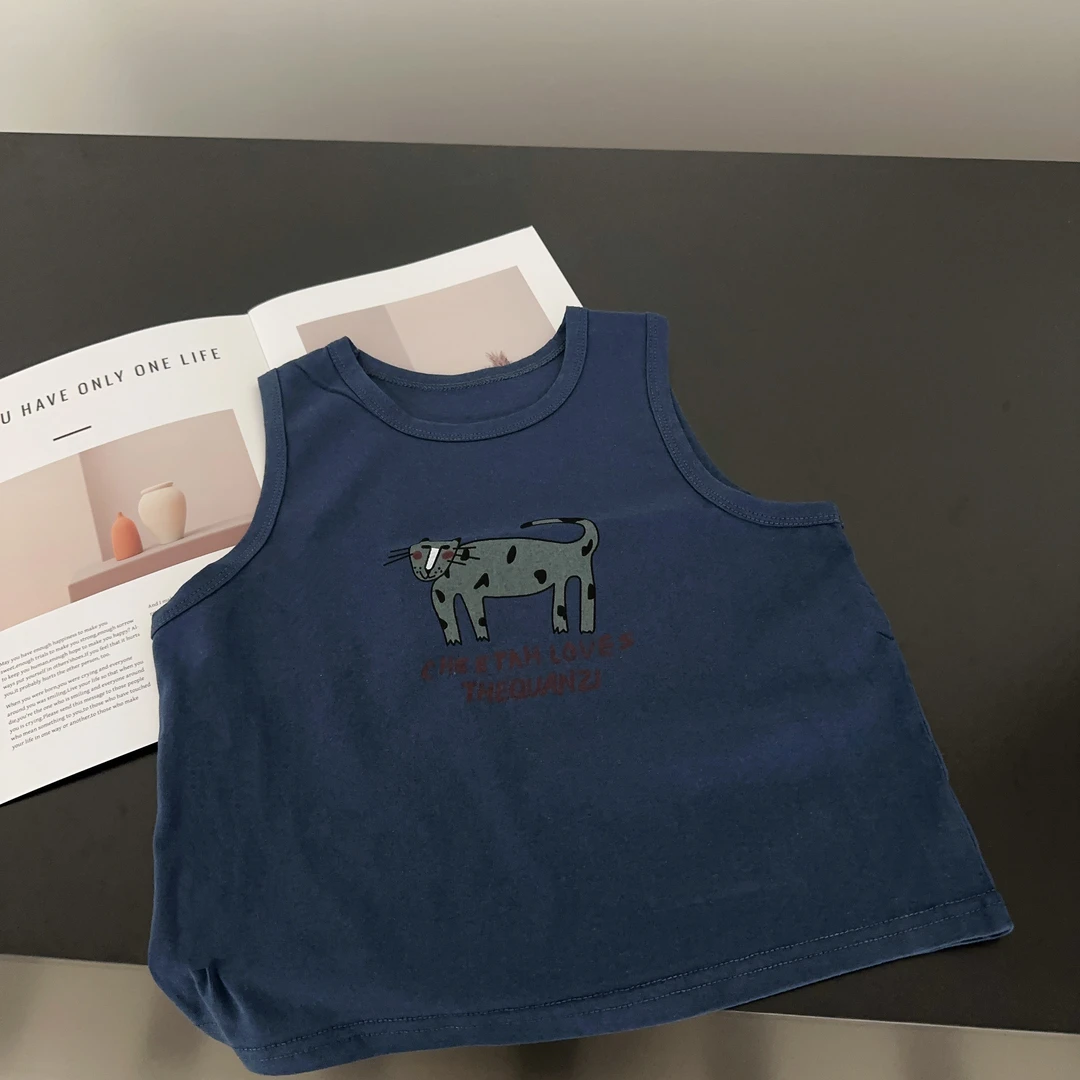 【两个小盆友】2025夏季儿童纯棉背心无袖韩版圆领中小童卡通1987